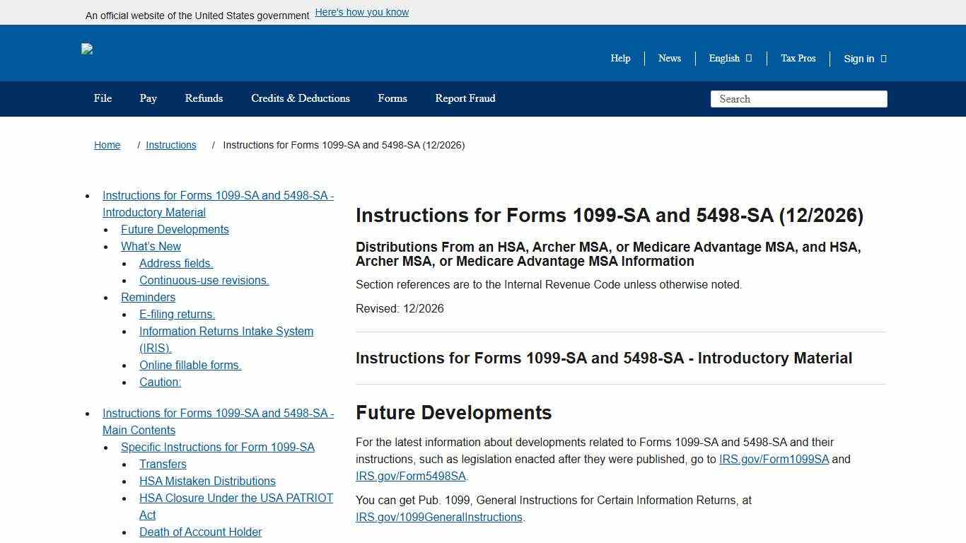 Instructions for Forms 1099-SA and 5498-SA (12/2026) Internal Revenue Service